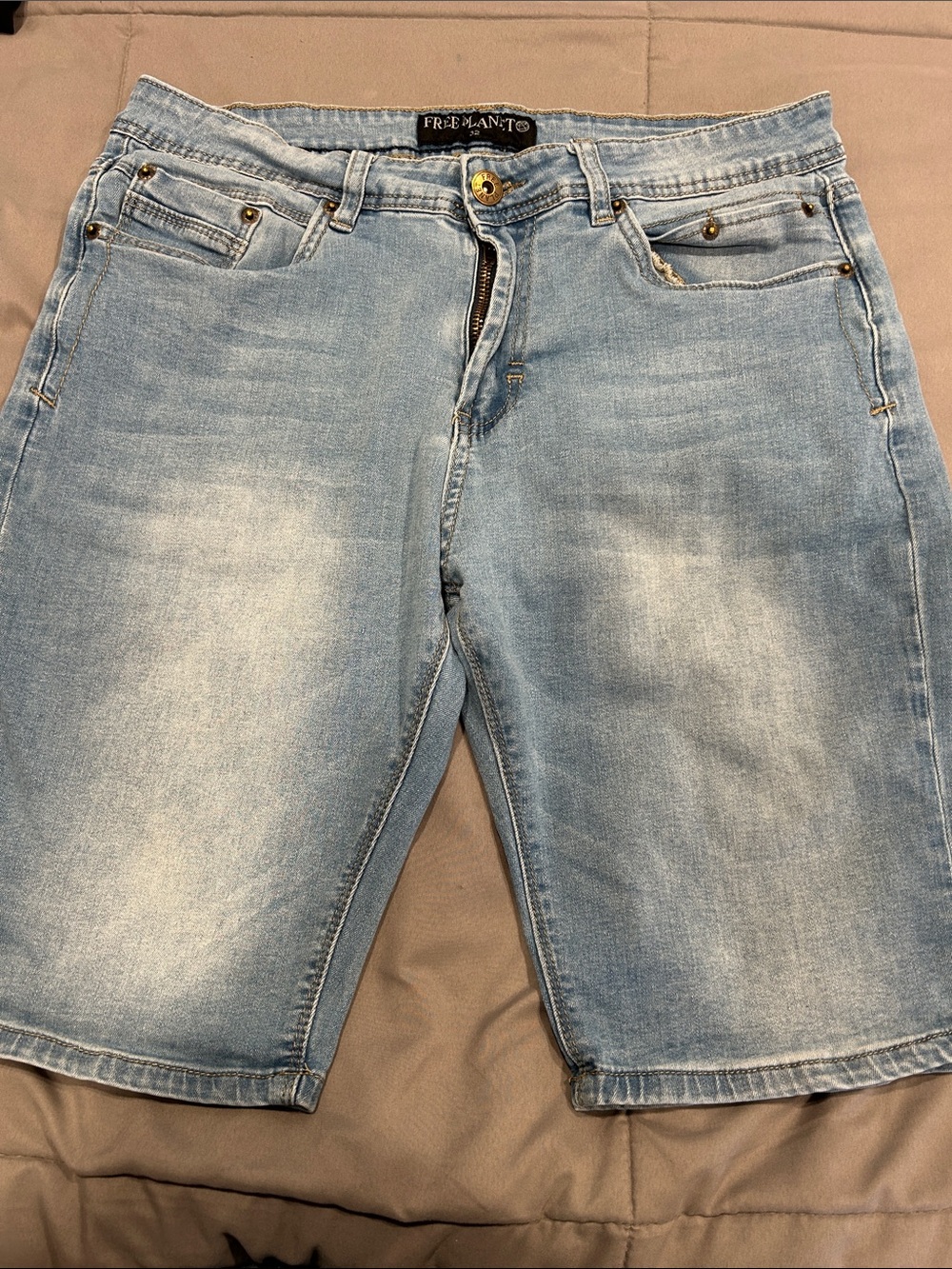 Free Planet Light Wash Denim Jean Shorts